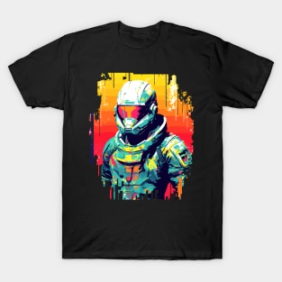 Man With Helmet Video Game Character Futuristic Warrior Portrait  Abstract T-Shirt